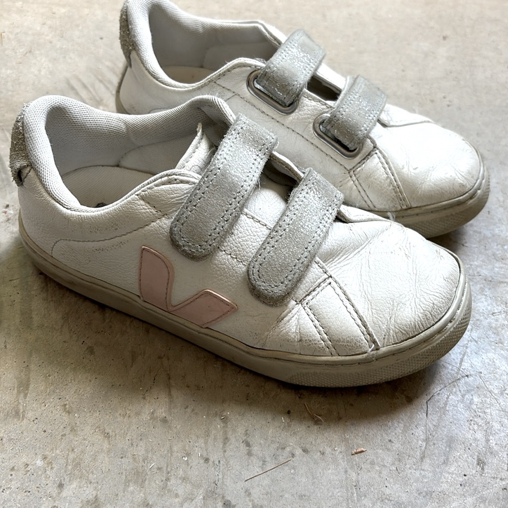 Veja Kids White Sneakers with Pink V Logo